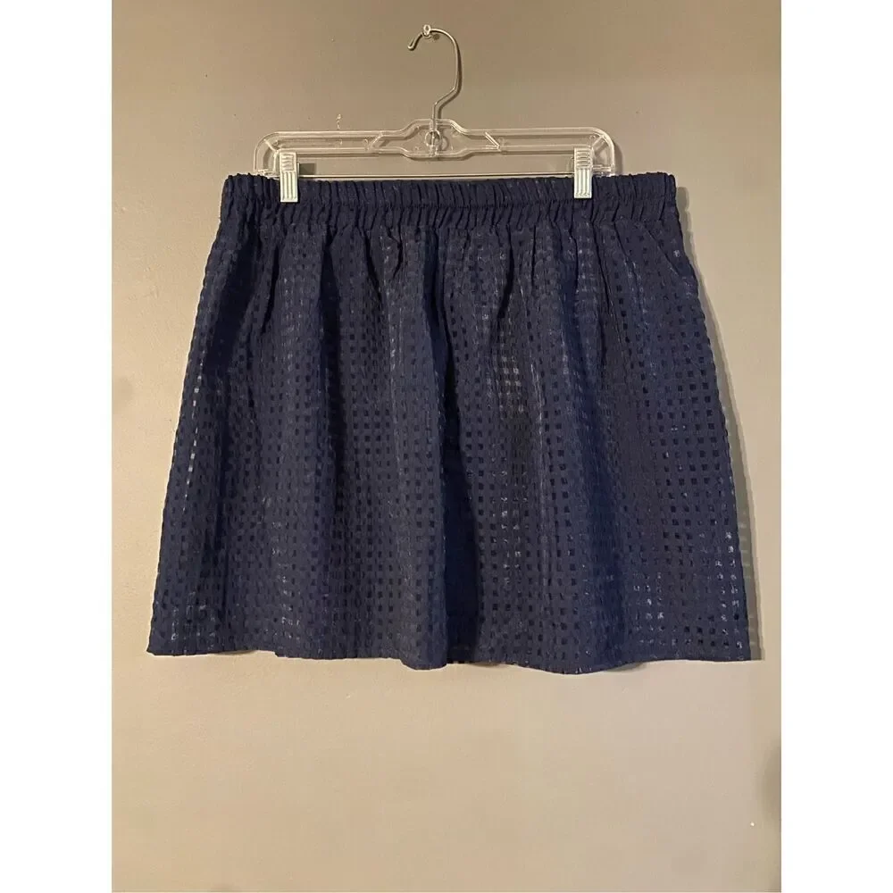 I.N San Francisco Navy Pull On Skater Lined Skirt Textured Size XL